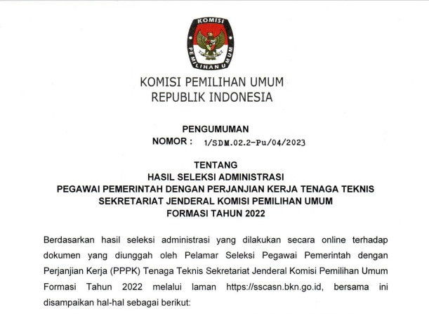 Pengumuman Hasil Seleksi Administrasi Pegawai Pemerintah Dengan